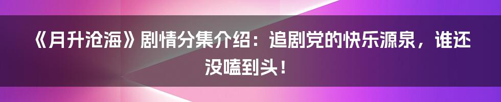 《月升沧海》剧情分集介绍:追剧党的快乐源泉,谁还没嗑到头!