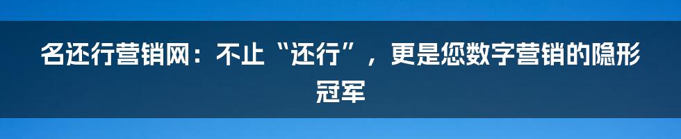 名还行营销网:不止“还行”,更是您数字营销的隐形冠军