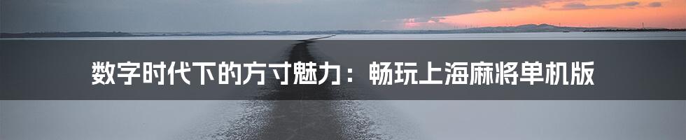 数字时代下的方寸魅力：畅玩上海麻将单机版