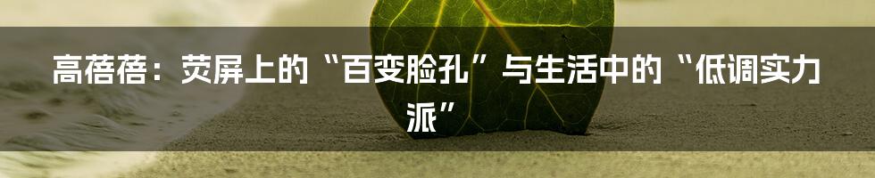 高蓓蓓：荧屏上的“百变脸孔”与生活中的“低调实力派”