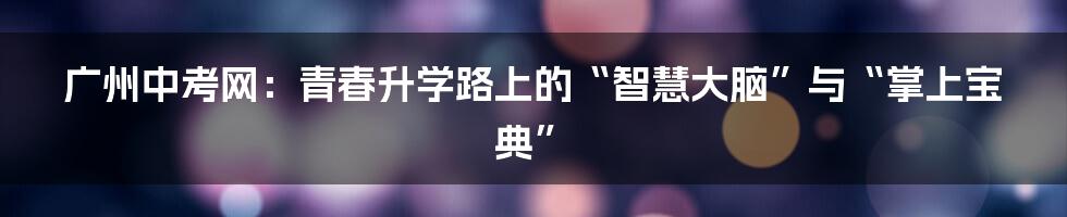 广州中考网：青春升学路上的“智慧大脑”与“掌上宝典”