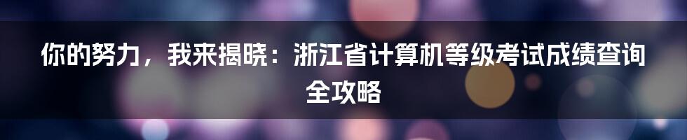 你的努力，我来揭晓：浙江省计算机等级考试成绩查询全攻略