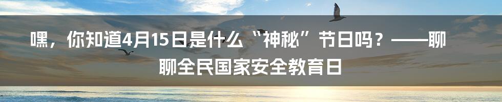 嘿,你知道4月15日是什么“神秘”节日吗?——聊聊全民国家安全教育日