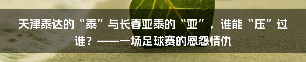 天津泰达的“泰”与长春亚泰的“亚”,谁能“压”过谁?——一场足球赛的恩怨情仇