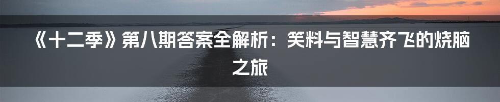 《十二季》第八期答案全解析:笑料与智慧齐飞的烧脑之旅