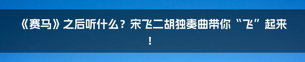 《赛马》之后听什么?宋飞二胡独奏曲带你“飞”起来!