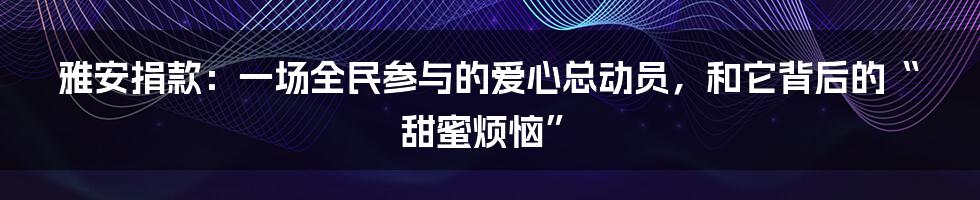 雅安捐款：一场全民参与的爱心总动员，和它背后的“甜蜜烦恼”