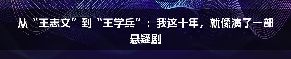 从“王志文”到“王学兵”：我这十年，就像演了一部悬疑剧