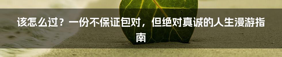该怎么过？一份不保证包对，但绝对真诚的人生漫游指南