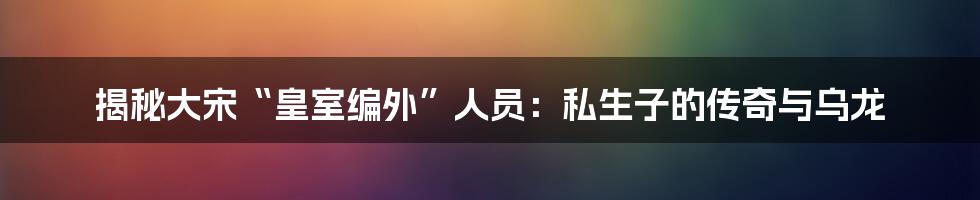 揭秘大宋“皇室编外”人员：私生子的传奇与乌龙