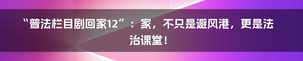 “普法栏目剧回家12”:家,不只是避风港,更是法治课堂!