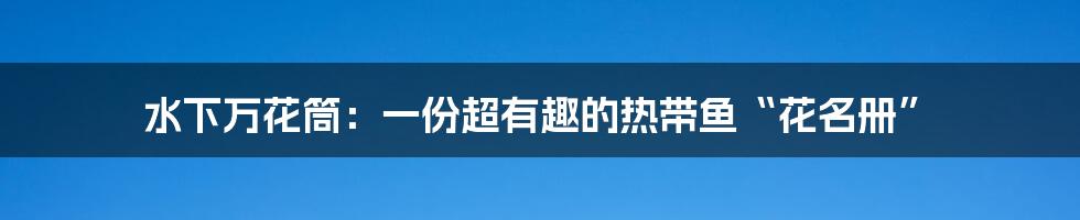 水下万花筒：一份超有趣的热带鱼“花名册”