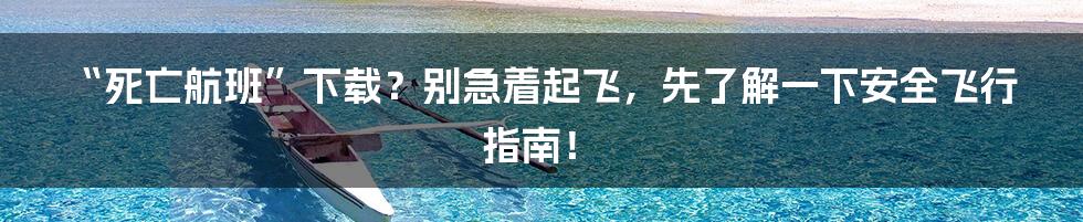 “死亡航班”下载？别急着起飞，先了解一下安全飞行指南！