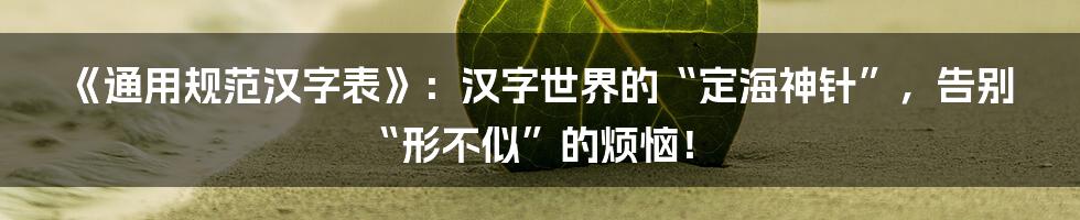 《通用规范汉字表》：汉字世界的“定海神针”，告别“形不似”的烦恼！