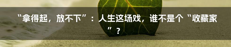 “拿得起，放不下”：人生这场戏，谁不是个“收藏家”？