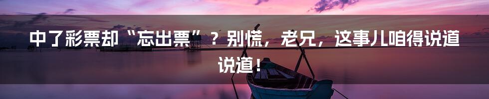 中了彩票却“忘出票”?别慌,老兄,这事儿咱得说道说道!