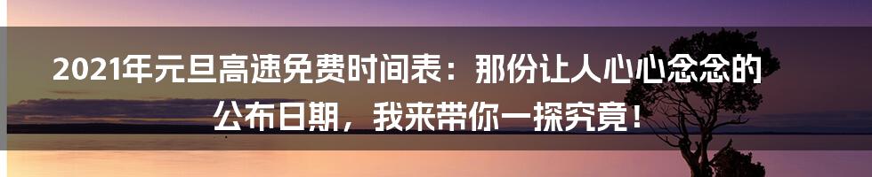 2021年元旦高速免费时间表：那份让人心心念念的公布日期，我来带你一探究竟！