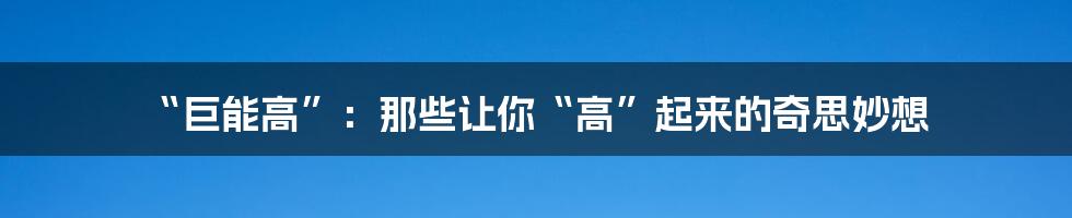 “巨能高”：那些让你“高”起来的奇思妙想
