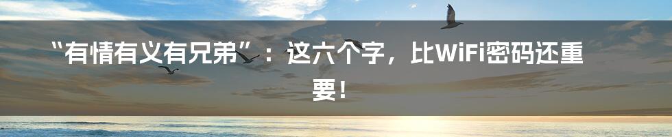 “有情有义有兄弟”：这六个字，比WiFi密码还重要！