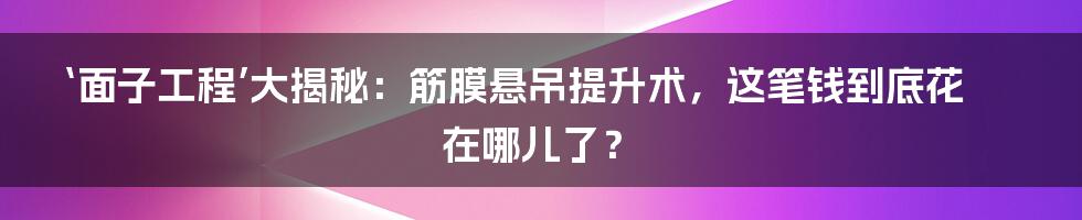 ‘面子工程’大揭秘：筋膜悬吊提升术，这笔钱到底花在哪儿了？