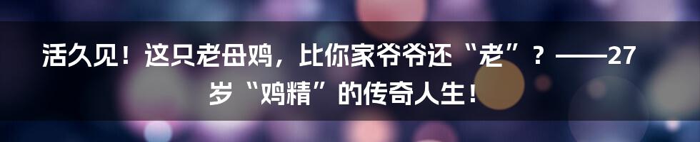 活久见！这只老母鸡，比你家爷爷还“老”？——27岁“鸡精”的传奇人生！