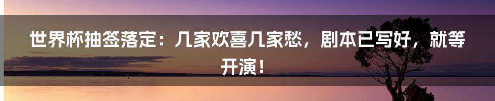 世界杯抽签落定：几家欢喜几家愁，剧本已写好，就等开演！