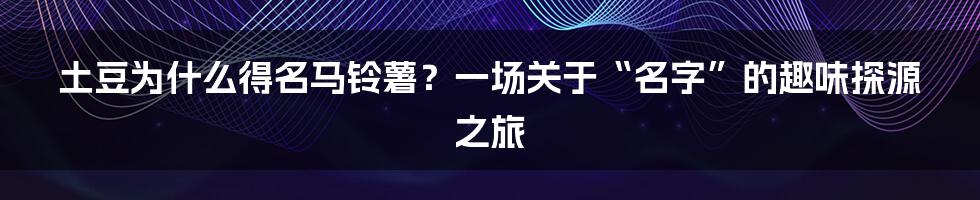 土豆为什么得名马铃薯？一场关于“名字”的趣味探源之旅