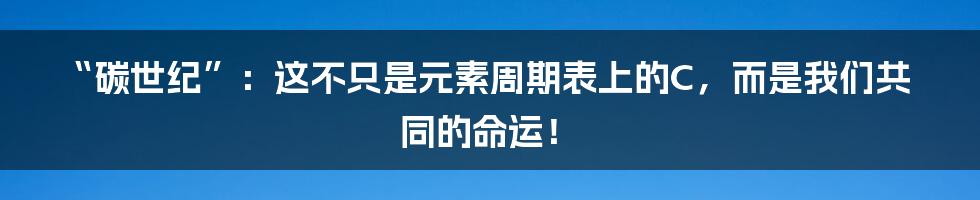 “碳世纪”：这不只是元素周期表上的C，而是我们共同的命运！
