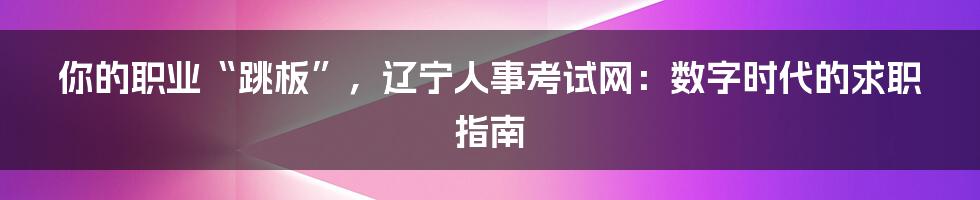 你的职业“跳板”,辽宁人事考试网:数字时代的求职指南