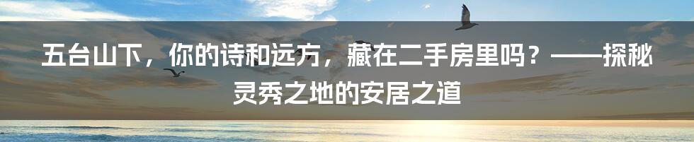 五台山下，你的诗和远方，藏在二手房里吗？——探秘灵秀之地的安居之道