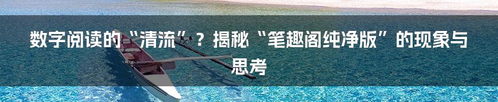数字阅读的“清流”?揭秘“笔趣阁纯净版”的现象与思考