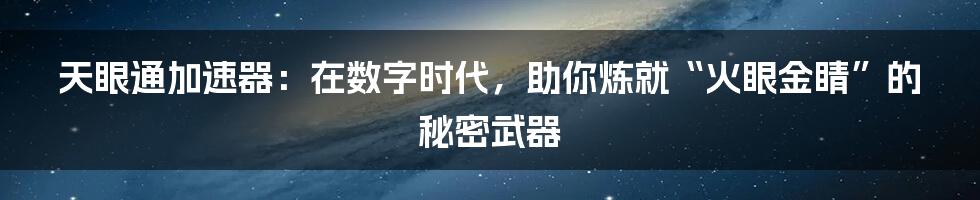 天眼通加速器:在数字时代,助你炼就“火眼金睛”的秘密武器