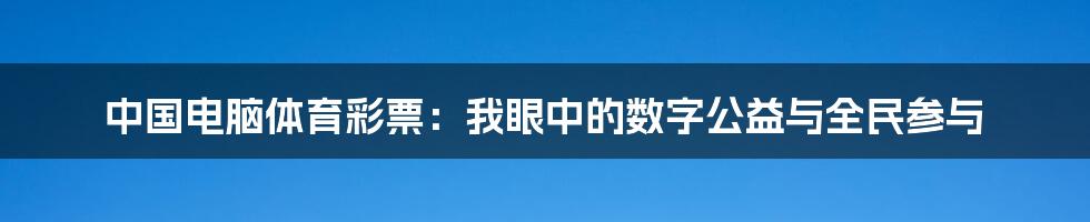 中国电脑体育彩票：我眼中的数字公益与全民参与