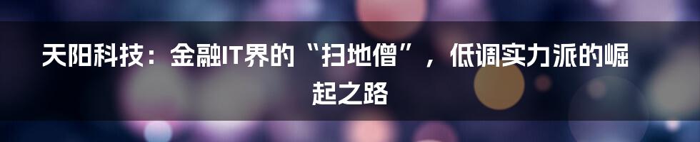 天阳科技：金融IT界的“扫地僧”，低调实力派的崛起之路