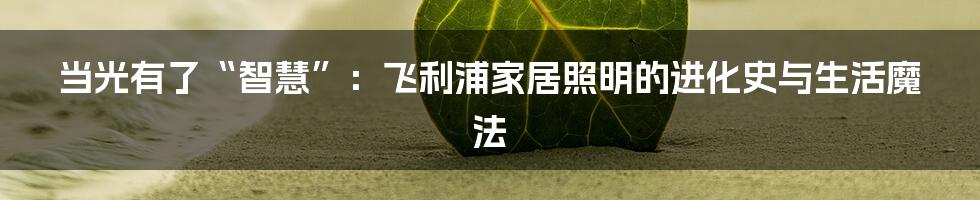 当光有了“智慧”:飞利浦家居照明的进化史与生活魔法