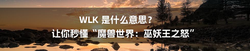 WLK 是什么意思？ 让你秒懂“魔兽世界：巫妖王之怒”