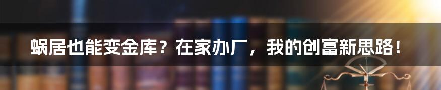 蜗居也能变金库?在家办厂,我的创富新思路!