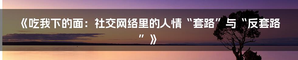 《吃我下的面:社交网络里的人情“套路”与“反套路”》