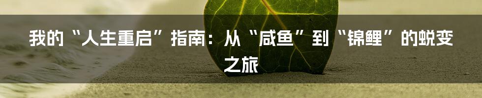 我的“人生重启”指南：从“咸鱼”到“锦鲤”的蜕变之旅