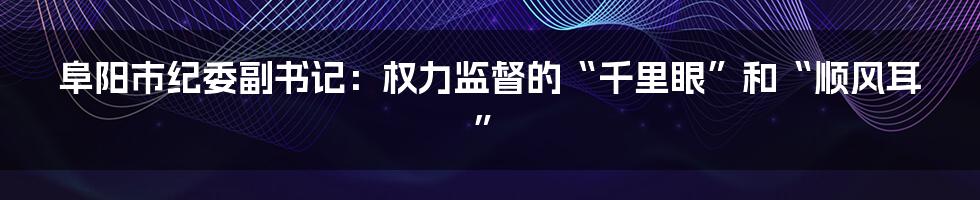 阜阳市纪委副书记:权力监督的“千里眼”和“顺风耳”