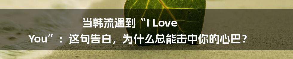 当韩流遇到“I Love You”：这句告白，为什么总能击中你的心巴？