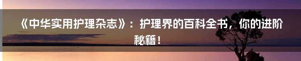 《中华实用护理杂志》:护理界的百科全书,你的进阶秘籍!