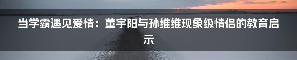 当学霸遇见爱情：董宇阳与孙维维现象级情侣的教育启示