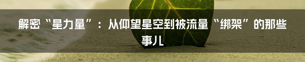 解密“星力量”：从仰望星空到被流量“绑架”的那些事儿