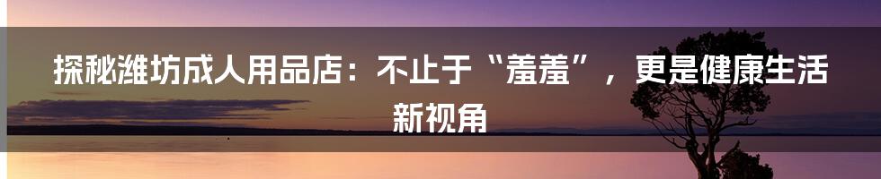 探秘潍坊成人用品店：不止于“羞羞”，更是健康生活新视角