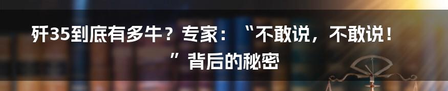 歼35到底有多牛？专家：“不敢说，不敢说！”背后的秘密