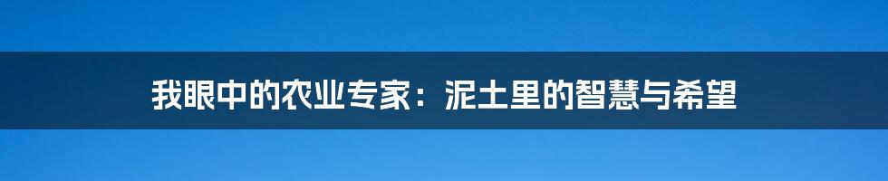 我眼中的农业专家：泥土里的智慧与希望