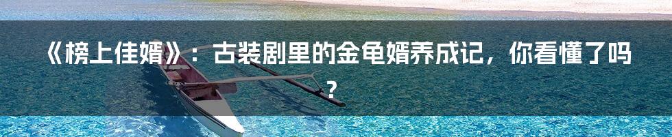 《榜上佳婿》:古装剧里的金龟婿养成记,你看懂了吗?