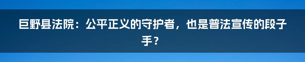 巨野县法院：公平正义的守护者，也是普法宣传的段子手？
