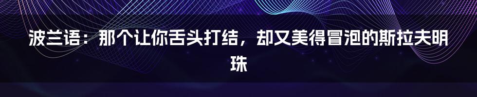 波兰语：那个让你舌头打结，却又美得冒泡的斯拉夫明珠